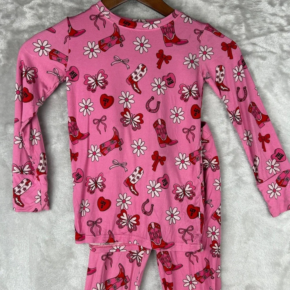 Girls‎ Tyed'N Knots Pajama Set Size 5/6 Pink Cowboy Boots HeartsValentine